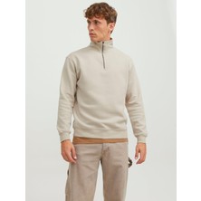Jack & Jones Dik Yaka Ekru Erkek Sweatshırt 12250747_JJEBRADLEY Sweat Half Zıp