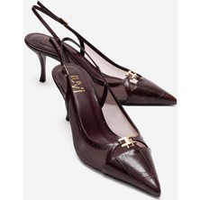 Luvi Orella Bordo Baskı Tokalı Fileli Kadın Topuklu Ayakkabı