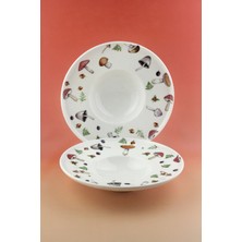 Bursa Porselen Dekor Mushroom 2 Adet Porselen Makarna Tabağı