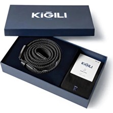 Kiğılı Likralı Esnek Spor Örgü Kemer & 2'li Bambu Çorap Hediye Kutulu Set
