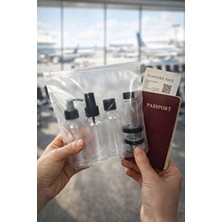 Makrobay Plastik Siyah Kapaklı 6 Parça Seyahat Seti | 100ML Uçak Kabin Boyu Şişe ve Kavanoz Kiti (Çantalı)