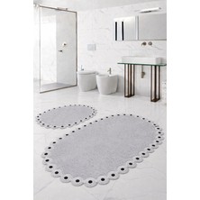 Teksev Gülruba Oval Beyaz Çeyizlik Dantelli 2'li Banyo Paspası Seti Kaymaz Tabanlı Klozet Takımı