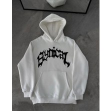 Barış Beauty Kışlık Kapşonlu Baskılı Oversize Sweatshirt- Beyaz