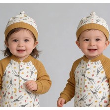 Esa Tex Esa Tez Bebek Tulum Set Şapkalı Patikli - Safari Konsept Zürafa Baskılı(3-6-9 Ay)