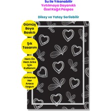 Balkan Ambalaj Suya Dayanıklı Yıkanır Kağıt Kalp Desenli Oto Paspas Kağıdı Siyah Gümüş Baskı 50 Adet 35X50CM Kalın