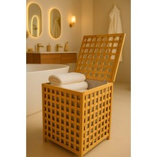 Bambuland Bambu Çamaşır Sepeti - Kare Tasarım Kapaklı 58X45X45 cm