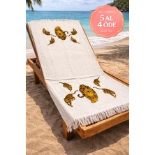 Vita Müslin Peştemal Basklı %100 Pamuklu Organik Plaj Havlusu Keten 3 Katlı Lüks Peştemal