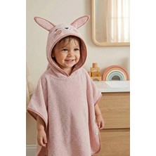 Kanz Bebek Panço Banyo ve Plaj Havlusu %100 Pamuk Kapüşonlu Nakışlı Figürlü - Bunny A.pudra