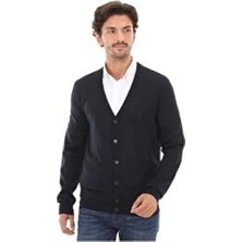 San&Fa Lacivert Düz Desenli Baharlık Erkek Hırka Regular Kalıp Uzun Kol Kumaş