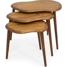 Masif Doğal Ahşap Zigon Sehpa 3'lü Set, Modern Masif Yan Sehpa