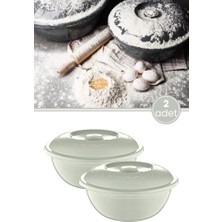 Flora 2 Adet Kapaklı Hamur Leğeni 5 Lt, Kek Börek Mayalama Yoğurma Çırpma Saklama Kabı Un Kutusu Yeşil