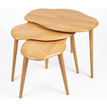 Masif Doğal Ahşap Zigon Sehpa 3'lü Set, Modern Masif Yan Sehpa