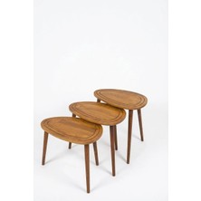 Masif Doğal Ahşap Zigon Sehpa 3'lü Set, Modern Masif Yan Sehpa