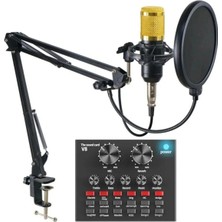 Profesyonel Stüdyo V8 Ses Kartı Youtuber Influencer Filtreli Kayıt Mikrofonu Masa Bağlantıl Mikrofon