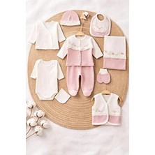 Bys Baby Fashion Flower Çiçek Nakışlı %100 Pamuk Yenidoğan Kız Bebek 10 Parça Hastane Çıkışı Zıbın Seti (KUTULU)0-3AY