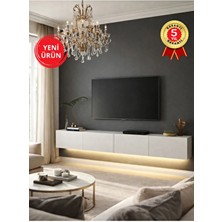 Dorpek Homeros Led'li Tv Sehpa & Ünitesi, Duvara Monte Tv Ünitesi Beyaz 240 cm