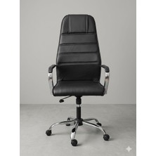Trendcore Müdür Ofis Koltuğu, Yönetici Ofis Koltuğu, Siyah Deri, Krom Ayak, Yüksek Sırt