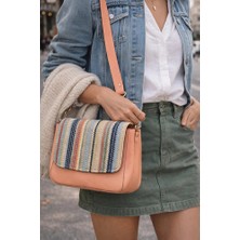 Saria Moda Renkli Hasır Detaylı Siyah Omuz Çantası