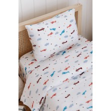 Montessori Bebek Çocuk Nevresim Takımı (100X200), Organik Pamuk Saten Uçaklar