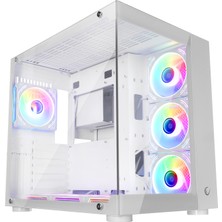 Rampage Icewave Pro Beyaz Temperli Camlı 7*12CM Argb Fan+Kontrolcü Transparan Atx Oyuncu Kasası