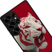 Samsung Galaxy S25 Ultra Uyumlu Kirmizi ve Kaplan Tasarımlı Glossy Premium Kılıf