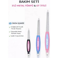 Sibelon 3’lü Metal Törpü Seti & Çelik V Uçlu Et Itici | Çift Taraflı Manikür Pedikür Tırnak Bakım Seti