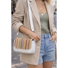 Saria Moda Renkli Hasır Detaylı Siyah Omuz Çantası