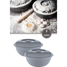 Flora 2 Adet Kapaklı Hamur Leğeni 5 Lt, Kek Börek Mayalama Yoğurma Çırpma Saklama Kabı Un Kutusu Gri