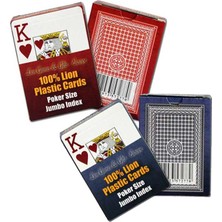 Bicycle Lion 100% Plastik Jumbo Poker Oyun Kartı 2'li Deste (Mavi-Kırmızı )Deste