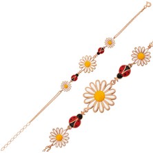 Kenpazar 925 Ayar Gümüş Rose Uğur Böcekli Papatya Bileklik
