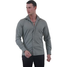 Exve Exclusive Kaktüs Yeşili Soft Yaka Armür Dokulu Rahat Kalıp Elegant Pamuk Dokuma Gömlek