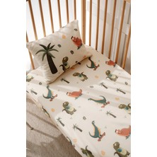 70X120 cm Bebek Beşik, Park Yatak Lastikli Çarşaf Takımı - Dinozorlar