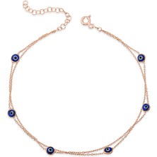 Kenpazar Gümüş Rose Çift Zincirli Nazar Kadın Bileklik