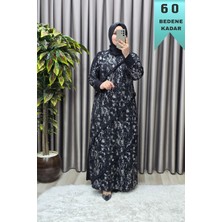 Elmas Tesettür Kadın Giyim Büyük Beden Reglan Kol Önü Fırfırlı Kendinden Desenli Elbise