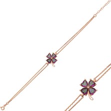 Kenpazar 925 Ayar Gümüş Rose Mistik Topaz Yonca Bileklik
