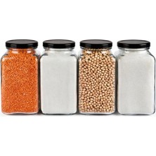 Sarkap Home 4'lü 3000 ml Kapaklı Köşeli Cam Kavanoz - Siyah Kapak