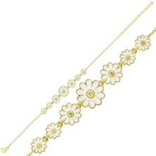 Kenpazar 925 Ayar Gümüş Gold Sıralı Papatya Bileklik