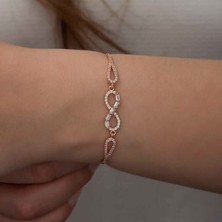 Kenpazar 925 Ayar Gümüş Rose Baget Taşlı Sonsuzluk Bileklik