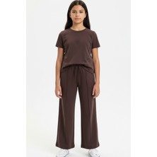 Toontoy Kız Çocuk 2'li Bel Stoper Lastik Detaylı Nakışlı Eşofman Takım