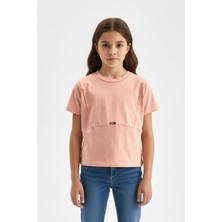 Toontoy Kız Çocuk Dikiş Detaylı Metal Armalı Tişört