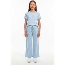 Toontoy Kız Çocuk 2'li Bel Stoper Lastik Detaylı Nakışlı Eşofman Takım