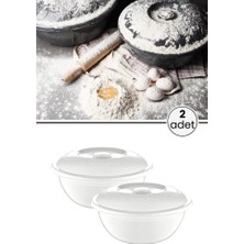 Flora 2 Adet Kapaklı Hamur Leğeni 5 Lt, Kek Börek Mayalama Yoğurma Çırpma Saklama Kabı Un Kutusu Beyaz