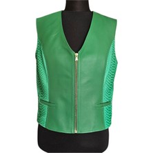 Asus Deri -Özel Tasarım Yılan Derisi Desen Detaylı Hakiki Deri Yelek