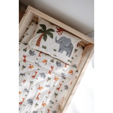 Montessori Bebek Çocuk Nevresim Takımı (100X200), Organik Pamuk Saten - Safari Hayvanları