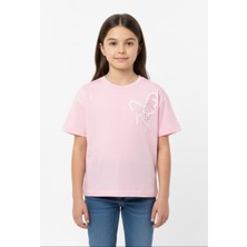 Toontoy Kız Çocuk Fiyonk Tül Detaylı Taşlı Kalp Baskılı Tişört