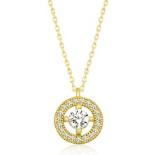 Kenpazar Gümüş Gold Minimal Yuvarlak Tektaş Kadın Kolye