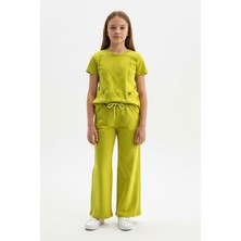 Toontoy Kız Çocuk 2'li Bel Stoper Lastik Detaylı Nakışlı Eşofman Takım