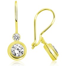 Kenpazar  925 Ayar Gümüş Gold Sallantılı Tek Taş Küpe