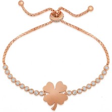 Kenpazar 925 Ayar Gümüş Rose Yonca Asansör Bileklik