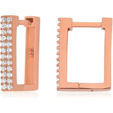 Kenpazar Gümüş Beyaz Taşlı Kare Küpe